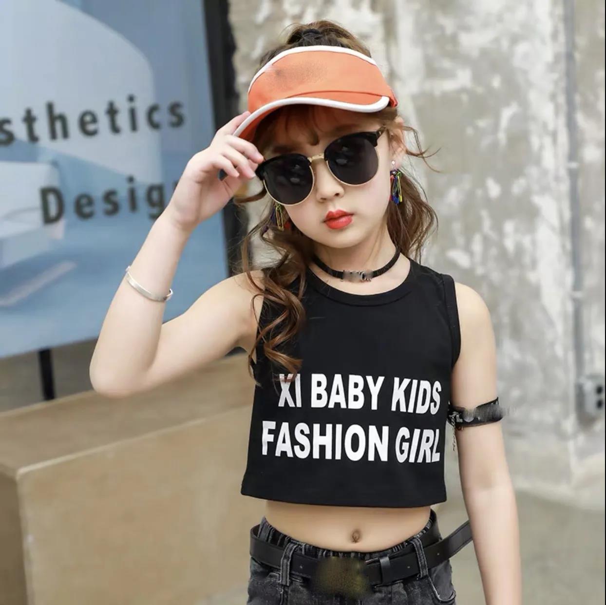Summer Kids Cute Printing Letter Vest Sleeveless Tops Korean Style O-neck Loose Vest for Children Girls