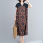 WTEMPO Ethnic Style Plus Size Ladies stitching Dress Summer V-Neck Long Dress Casual Mid-calf Length