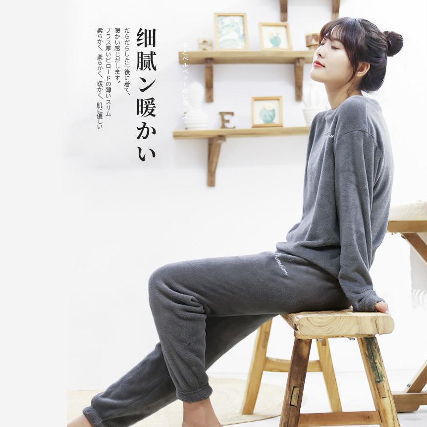 Pajamas for Women Men Coral Fleece Pyjamas Set Autumn Winter Sleepwear Suit Flannel Home Wear Loose Casual Velvet Warm Top and Pants Sets Long Sleeve