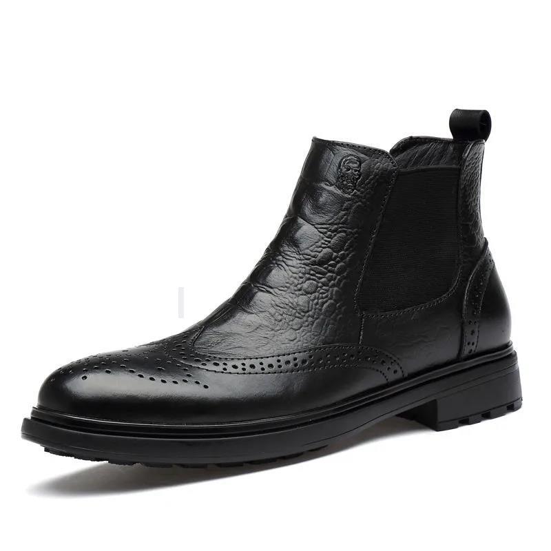 Martin Boots Men's Real Cowhide Mid-cut Boots Men's Casual Shoes Business Shoes Men's Boots Black Shoes Plush Shoes