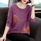 Women's Long-sleeved T-shirt Loose Round Neck Top Women Spring and Autumn Solid Color Bottoming Shirt