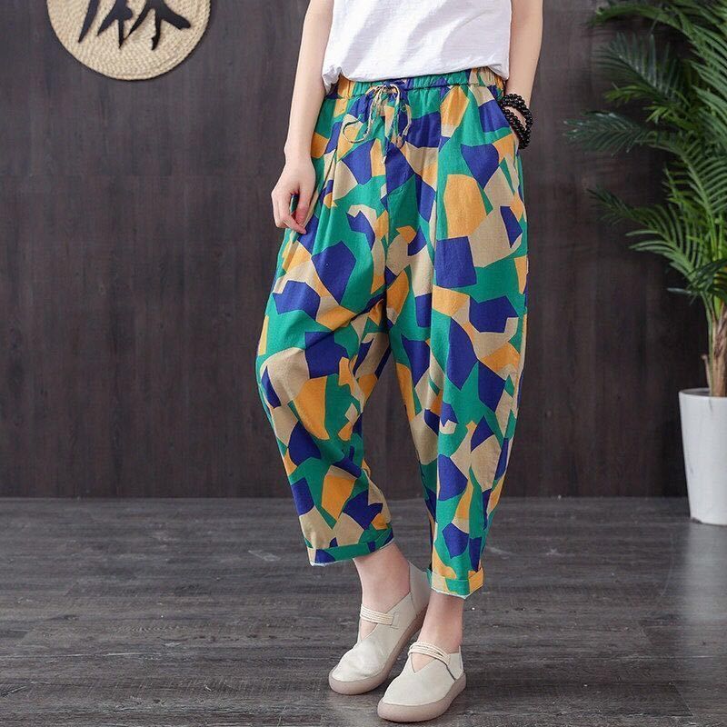 Spring and Summer Mother's Pants Wide-leg Plus Size Bloomers Cotton Silk High-waist Mosquito-proof Loose Trousers Women