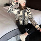 Spring and Autumn Short Cardigan Jacket Printed Splicing Color Loose Sweater Retro Thin All-match Top