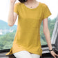 Women's Summer Cotton Short Sleeve Mid Length Round Neck Large Size Solid Color Loose T-Shirt