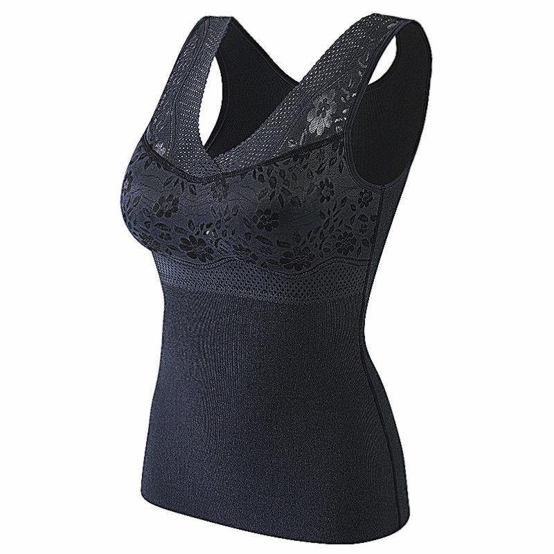 Women's Thermal Underwear with Chest Pad Plus Velvet Bottoming Shirt Jacket with Warm Clothing Women's Vest Style