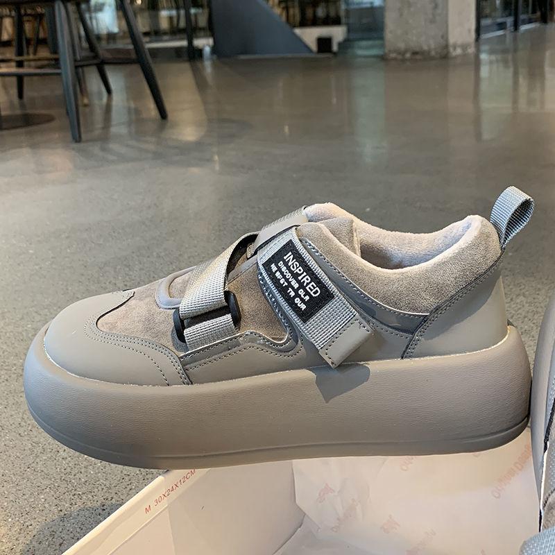 Velcro All-match Plus Velvet Warm Shoes Women Comfortable Thick Bottom Leather Stitching