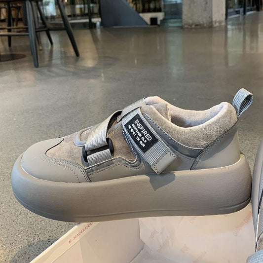 Velcro All-match Plus Velvet Warm Shoes Women Comfortable Thick Bottom Leather Stitching