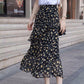 Floral Skirt High Waist  Irregular Ruffle Chiffon Midi Skirt Elastic Waist Mid-length Large Hem Skirt A-line Skirt
