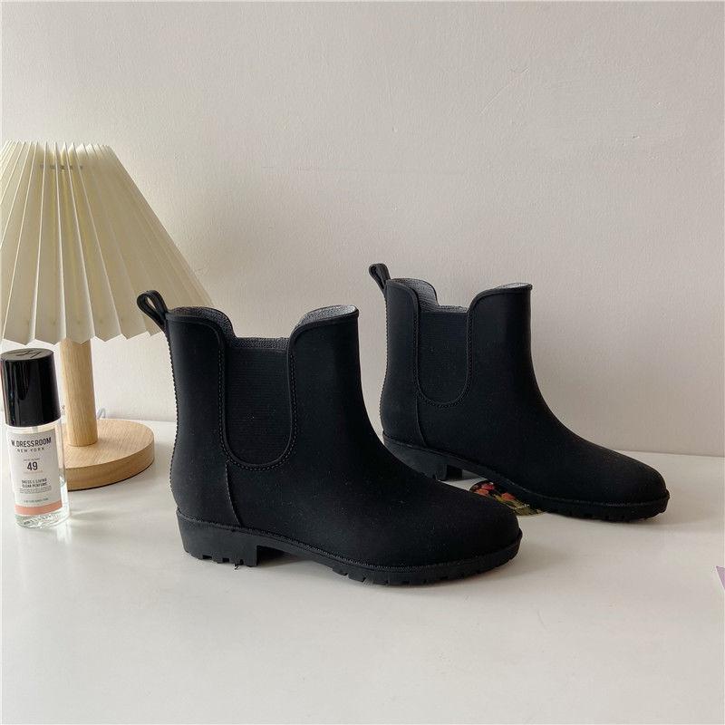 Rain Boots Female Mid-tube Martin Boots Water Shoes Non-slip Waterproof Wear-resistant Four Seasons All-match Solid Color Boots