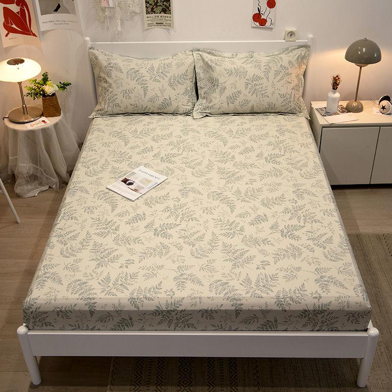 Three-piece Skin-friendly Cotton Bedspread Bed Sheet Pillowcase Non-slip Thick Protective Cover Mattress Cover