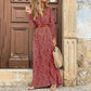Women's Summer Casual Boho Dress Floral Print Ruffle Puff Sleeve High Waist Midi Beach Dresses