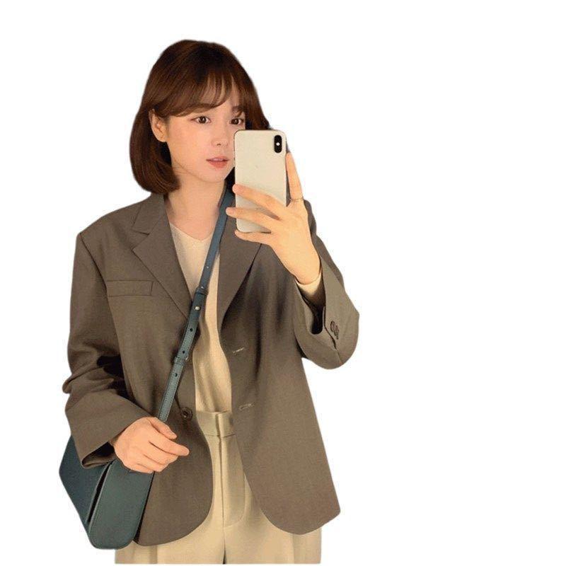 Women's Suit Jacket Korean Style Loose Spring  Autumn British Style Gray Short Suit Small Top