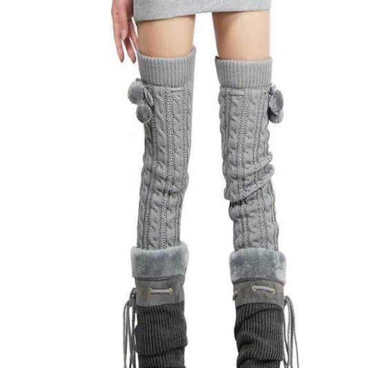 Autumn and Winter Plus Thick Knee Socks Knee Stockings Women's Woolen Knit High Socks Knee Pads Warm Leg Boots Set