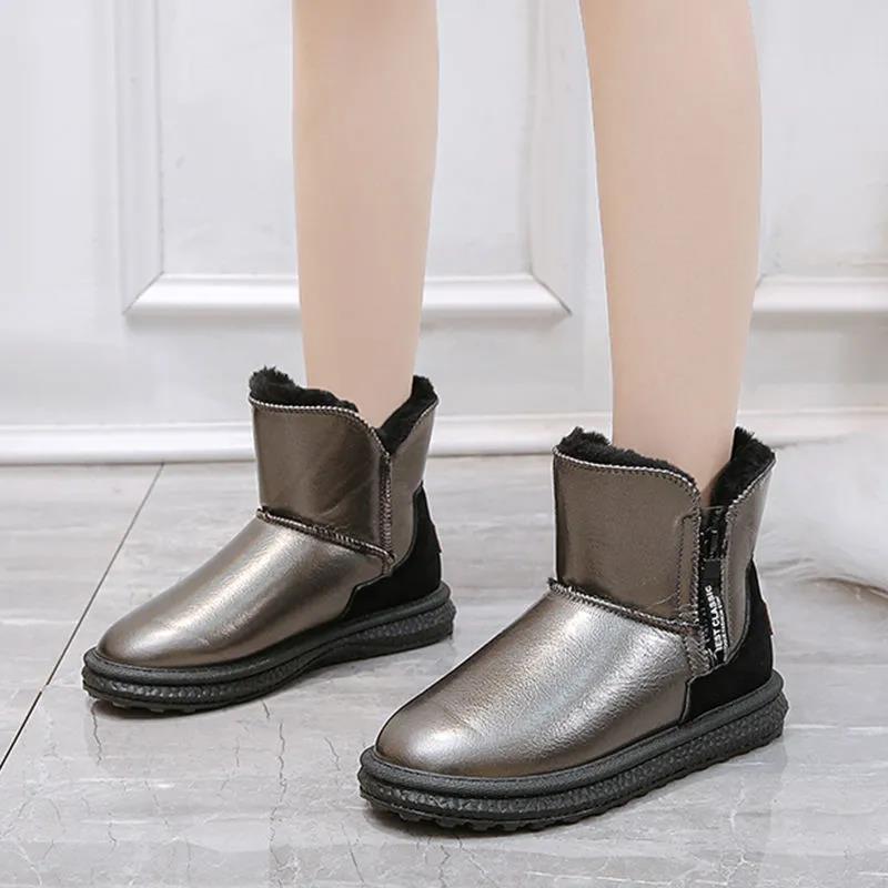 Leather Snow Boots Women Winter Short Tube Shoes Waterproof Non-slip Short Boots Plus Velvet Thick Outdoor Cotton Shoes