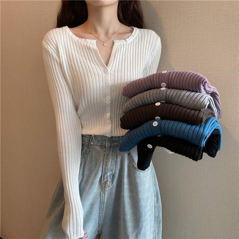 Knit Bottoming Sweater Cardigan Sweater Women V-neck Outer Wear Spring and Autumn Hedging Inner Wear Thin Section Long-sleeved Blouse Cardigan Jacket