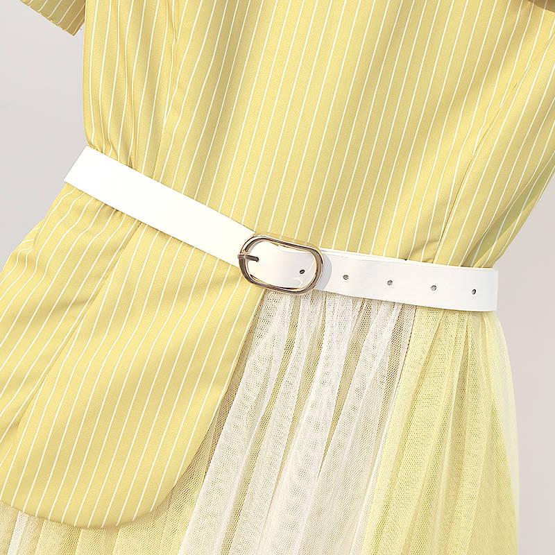 Pofulove Summer Plus Size Dress Female Slim Mesh Stitching Dress with Belt Long Maxi Dress Party
