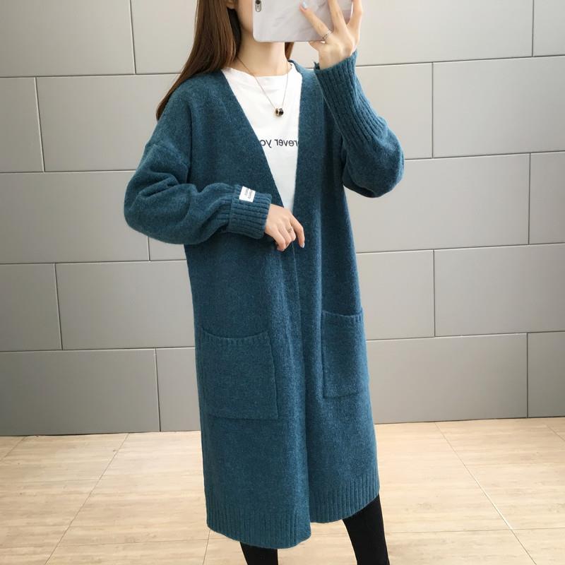 Spring and Autumn Casual Thick Sweater Mid-length Knitted Cardigan Jacket Pure Color Simple Female Top