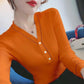 Sweater Long-sleeved Knitted Sweater Women's V-neck Slim Thin T-shirt All-match Sweater Slimming Top Women's Korean Style