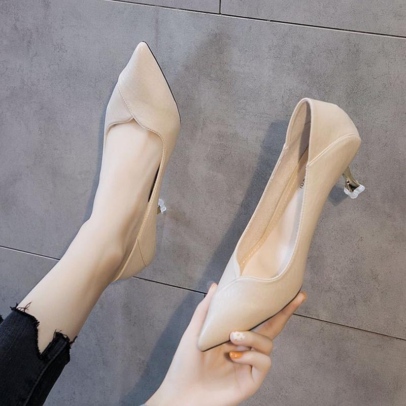 Soft Leather Two-wear High Heels Women's Spring and Autumn All-match Shallow Mouth Non-wearing Women's Shoes Pointed Toe High Heels for Girls