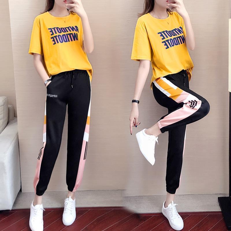 Sports and Leisure Women's Spring and Summer Small Daisy Loose Pants Short-sleeved Two-piece Cute Sports Suit Beautiful and Comfortable