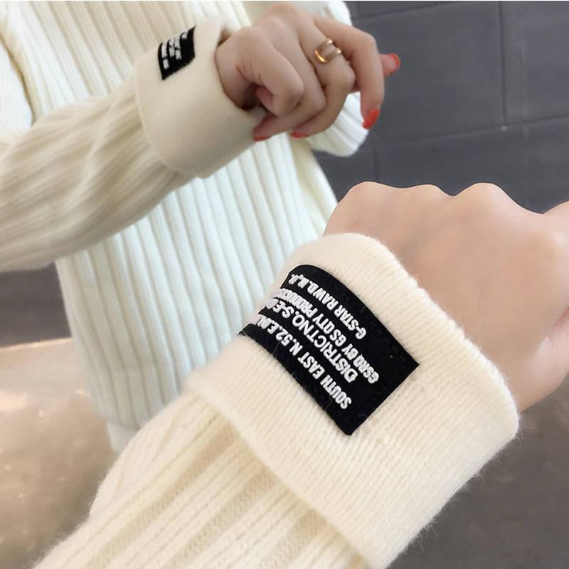 Pofulove Lady Sweater Thicken Loose Autumn Winter Turtleneck Long Sleeve Bottoming Shirt Sweet Top