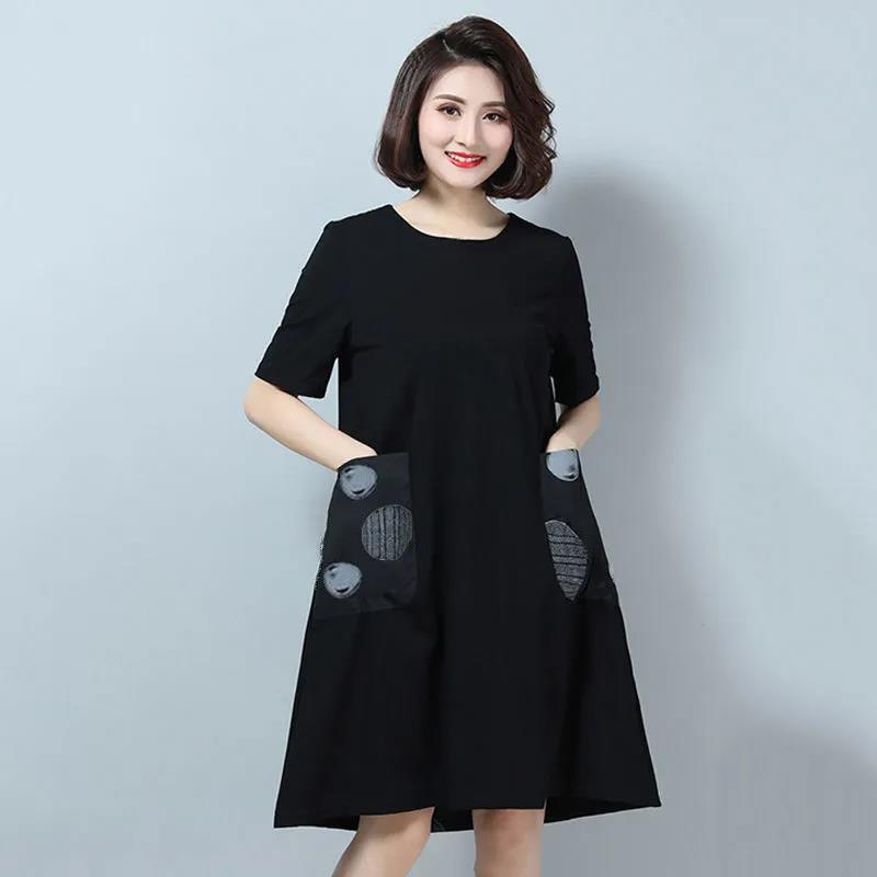 L-XXXXXL Women's Summer Dress Short Sleeve Round Neck Pocket Printing Knee-length Daily Wear Office Dating Party