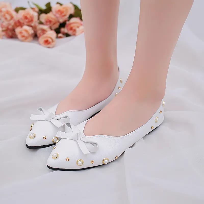 Bowknot Pointed Toe Flat Shoes Women's Soft-soled Shallow Slip-in Lightweight Flat-bottomed Shoes for Work Wear Women's Flat Shoes