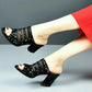 Women's Spring and Summer Large Size Fish Mouth High Heel Slippers Office Ladies Thick Heel Casual Sequins Slippers
