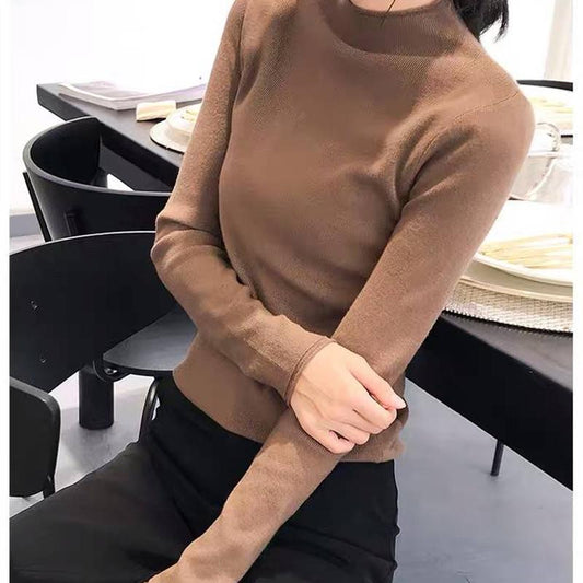Winter Half-high-neck Slim-fitting Sweater Pullover Women Slim High Stretch Bottoming Shirt