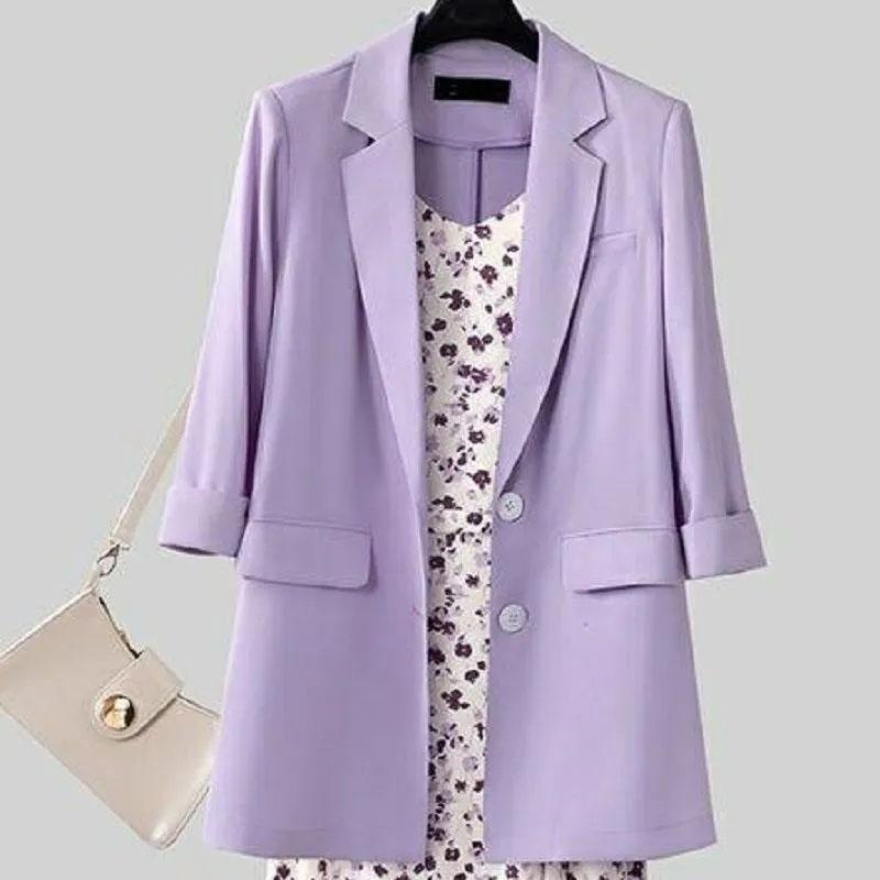 Women's Summer Casual Suit Large Size Blazer + Chiffon Floral Sling Dress Two Piece Ladies French Elegant Dress Suit