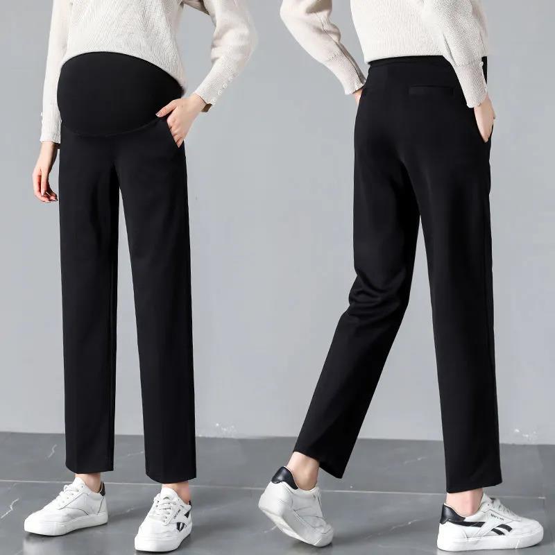Pregnant Women's Pants Spring and Autumn Wear Fashion Work Suit, Mid Pregnancy Straight Tube Loose, Large Size, Plush In Winter