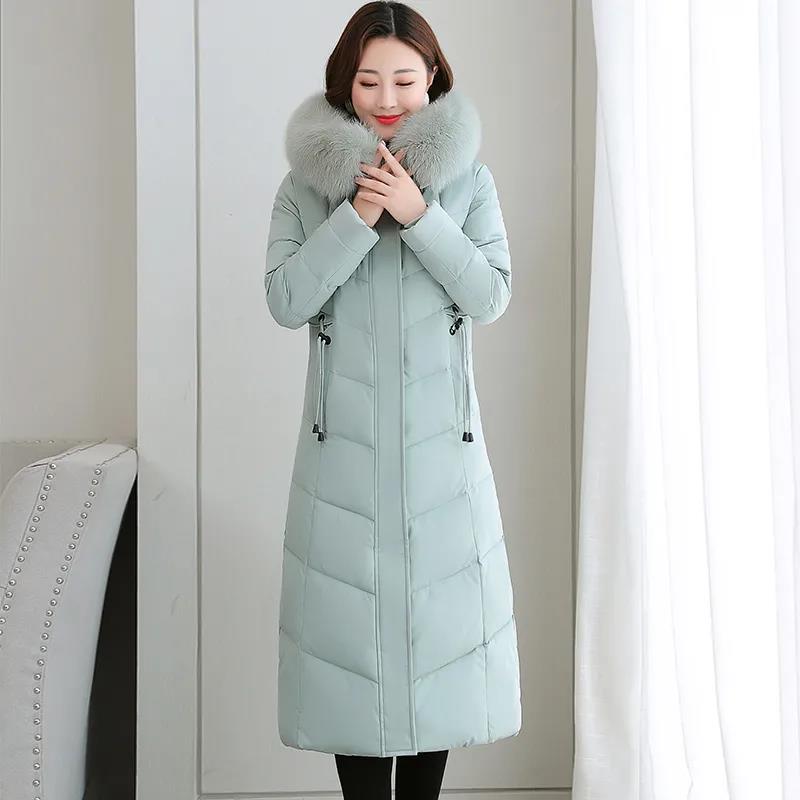 Winter Down Jacket Fashion Solid Color Hooded Parka Coat Thick and Warm Mid-length Down Cotton Jacket for Women