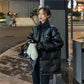 Winter Korean Style Jacket Super Shiny PU Leather Loose Thick Padded Coat Cotton Jacket Women