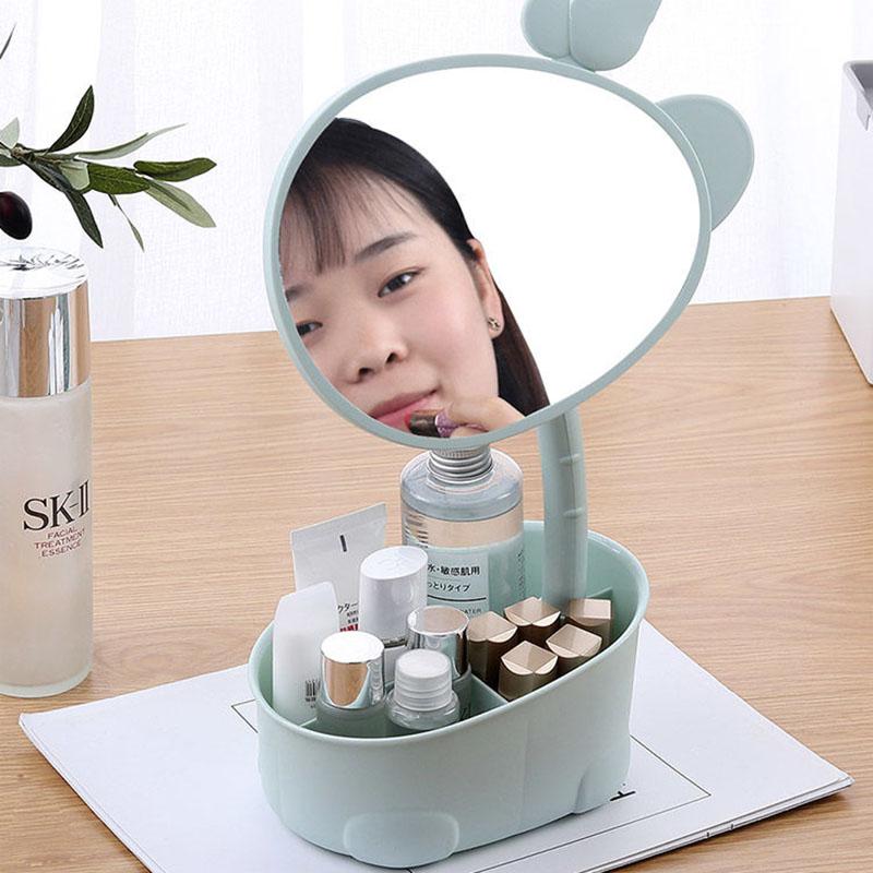 Rotating Vanity Mirror with Storage Home Dormitory Desktop Makeup Mirror Makeup Remover Princess Mirror