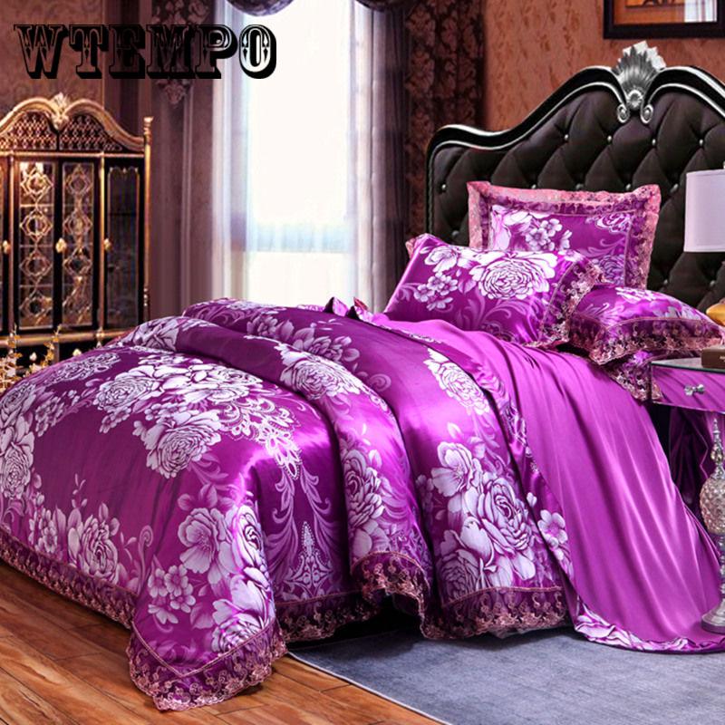 Luxury Satin Jacquard Bedding Set Queen/king Size Bed Set Lace Jacquard Satin Cover Sets Bedsheet Set