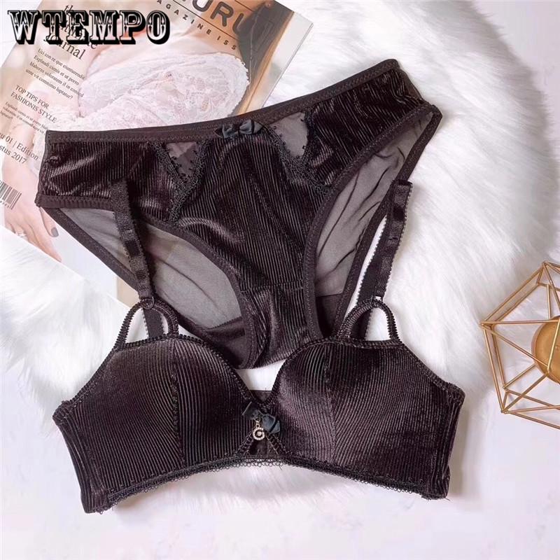 Fashion Solid Push Up Bra Sexy Lingerie Sexy Women Ring Hollow Velvet Lingerie Set Bra With