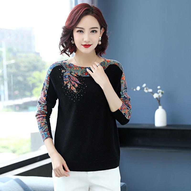 Ethnic Style  Printed Woollen Sweater  Short Cashmere Sweater Women O-Neck Loose Plus Size Knit Pullover Sweater Jumper