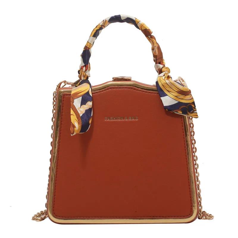 Ladies Premium Solid Color Silk Scarf Handbag Exquisite Chain One Shoulder Crossbody Box Bag