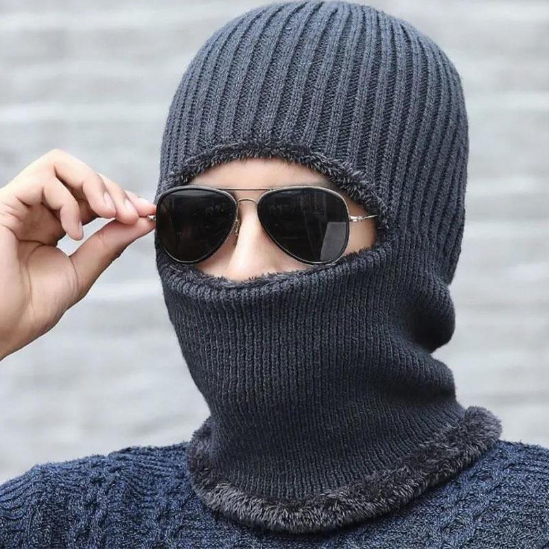 Unisex Solid Color  Knit Hat Thick Pile Outdoor Riding Hat Winter Hedging Masked Ear Protection  Neck Protection Face Protection Warm Hat