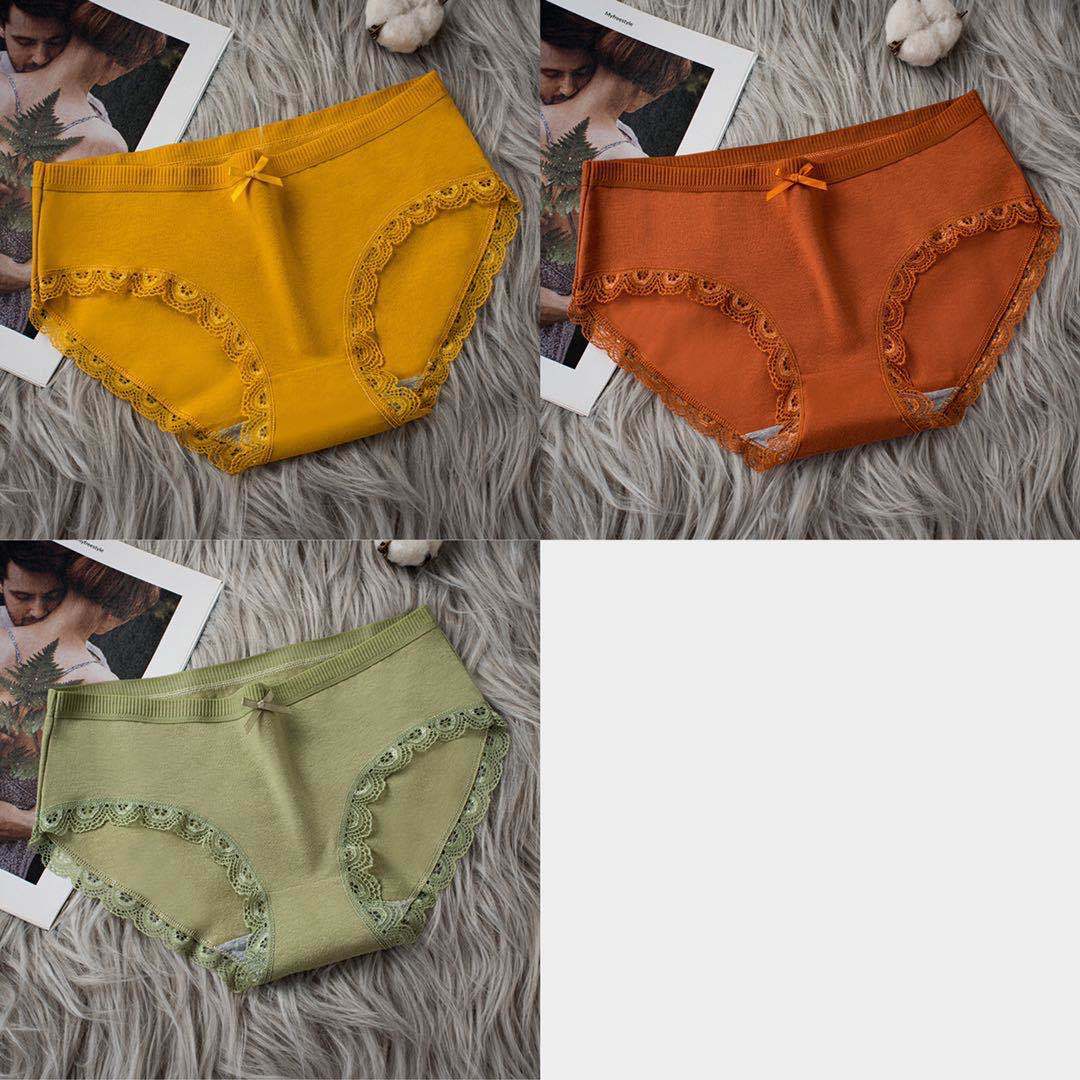 3-pack of Graphene Cotton Women's Panties Antibacterial Seamless Lace Trim Briefs