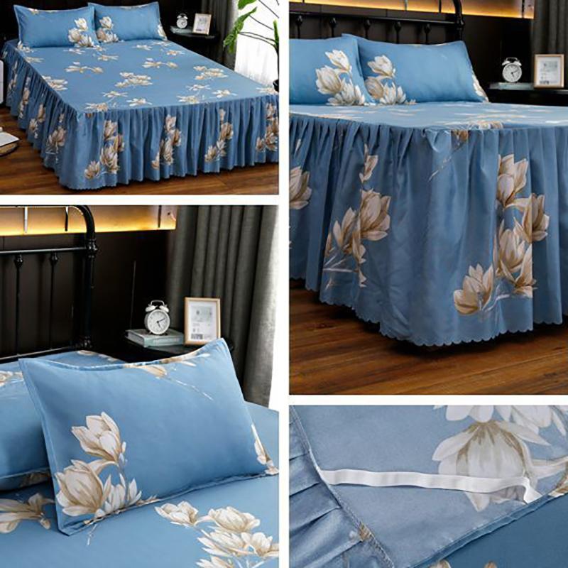 Three-piece Bedroom Twill Bed Skirt Bedspread Double Non-slip Mattress Protection Cover Skin-friendly Bed Cover and Dust Cover