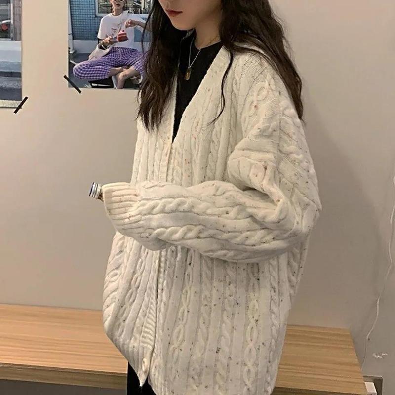 Autumn and Winter Women's Outer Wear Warm Sweater Casual Loose Thick Retro All-match Korean Twist Knitted Cardigan