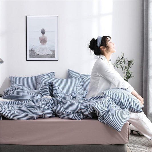 Comforter Bedding Sets Simple Boy Men Women for Striped Lattice Printing Duvet Cover