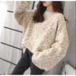Autumn and Winter Ladies Sweater Leopard Print Knit Sweater, Oversized Casual Loose O Neck Knitwear Top