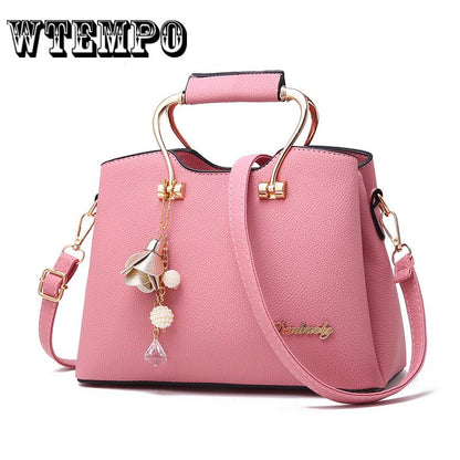 Leather Shoulder Bag Women Crossbody Tote Bag Metal Pendant Hanging Ornament Handbags