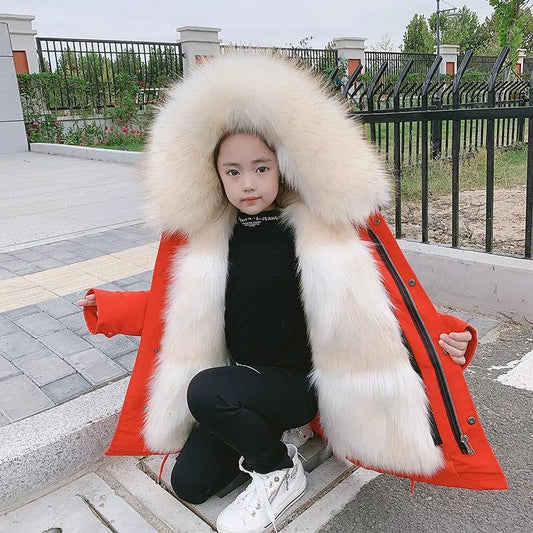 Children's Pie To Overcome The Winter Girl Imitation Fur Detachable Liner Foreign Style Girls Thick Cotton Coat Fashion Warm Plush Coat