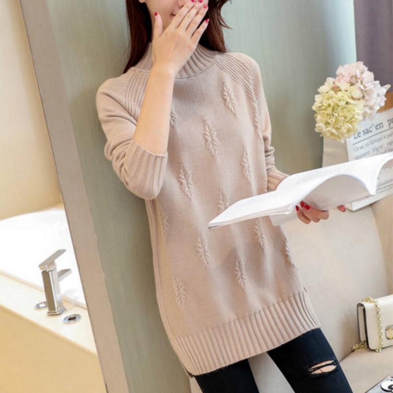 Pofulove Plus Size Sweater Plus Size Velvet Thick Bottom Sweater Women Mid-length Half-high Collar