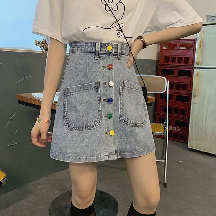 Women Summer High-waisted Skirt Student Casual Anti-light-out Was Thin Mini A-line Denim Short Skirt