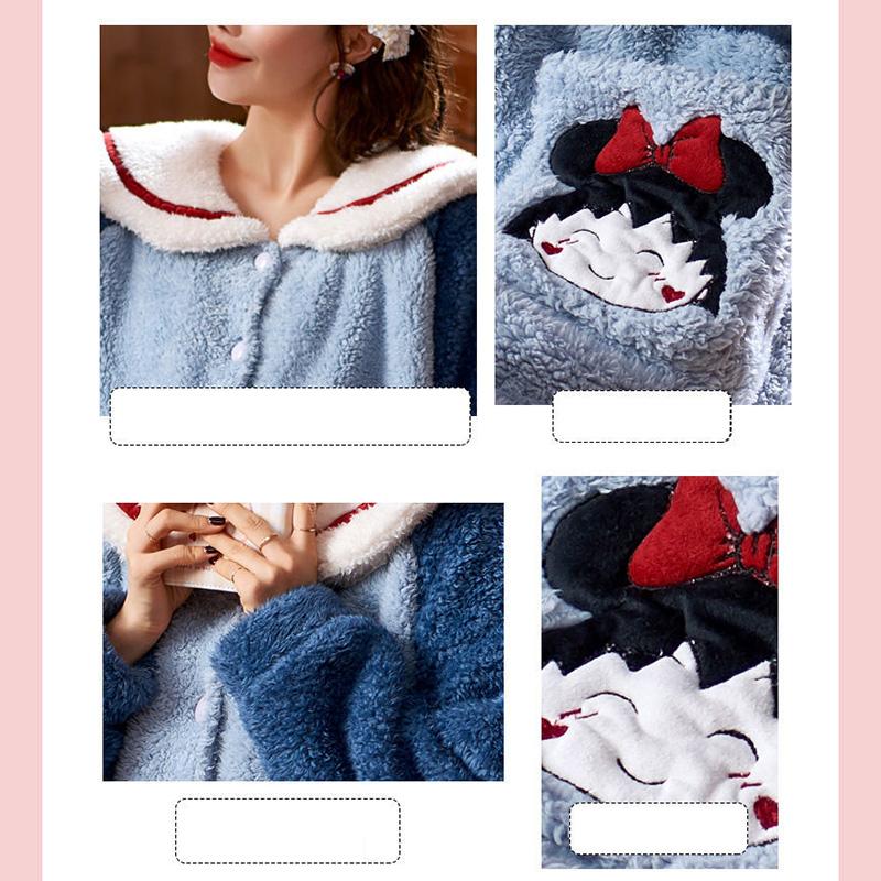 Ladies Cartoon Pajamas Autumn and Winter Coral Velvet Thickening Plus Velvet Pajamas Winter Warm Flannel Long-sleeved Plus Size Home Service