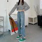 Contrast Color Straight High Waist Jeans Women's Spring 2022 New All-match Loose and Thin Design Wide-leg Pants